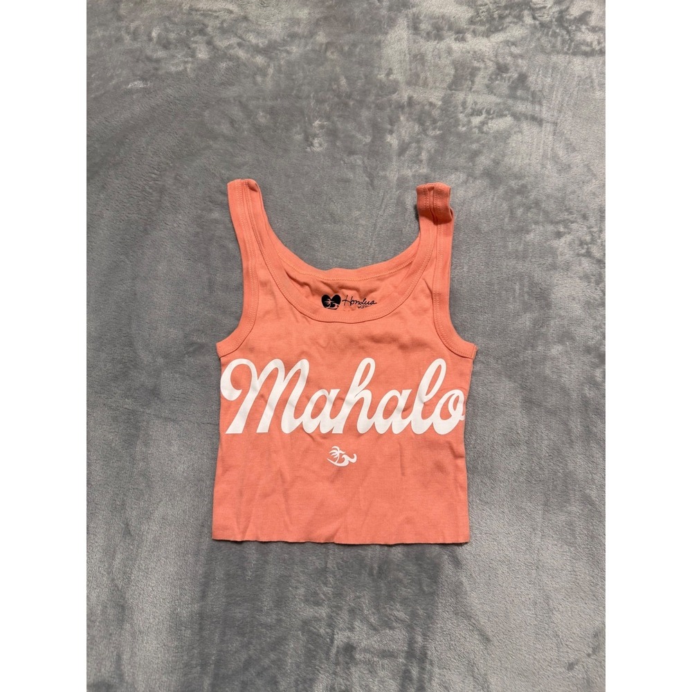 Honolua Wahine Tank Top Womens XS Orange Mahalo Graphic Crop Surf Beach